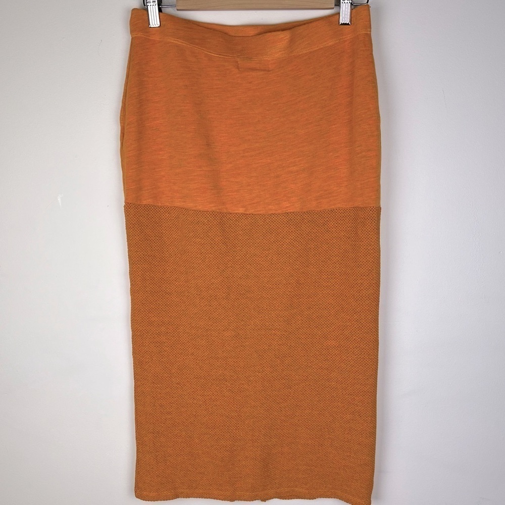 Monrow | Orange Cotton Knit Mesh Midi Skirt Front Slit | S